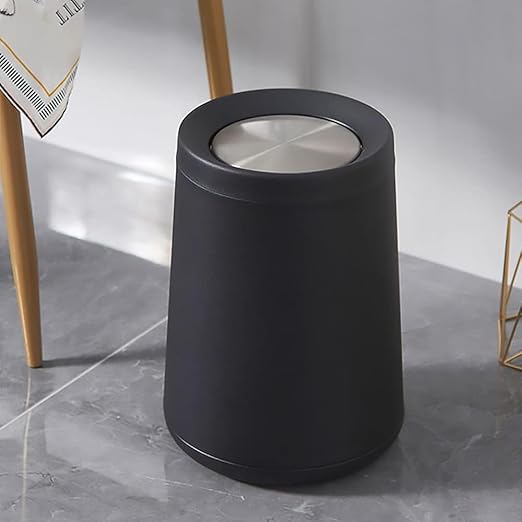 10 L/2.6 Gallon,Matte Black Bathroom Trash Can,Metal Garbage Can with Flipping Lid,for Bathroom, Living Room,Bedroom,Hotel,Office, Laundry Room (Black)