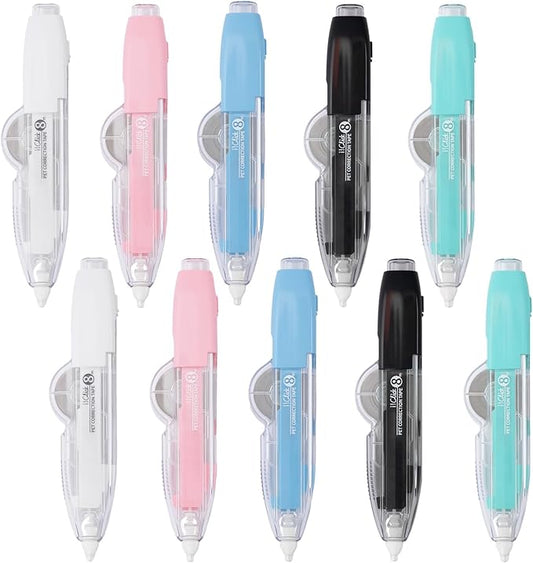 10 PCS Correction Tape Pens White-Out Applicator with Protective Cover, Smooth Ink Tape, Aesthetic Pen Design for School & Office Supplies (Retractable & Refillable)