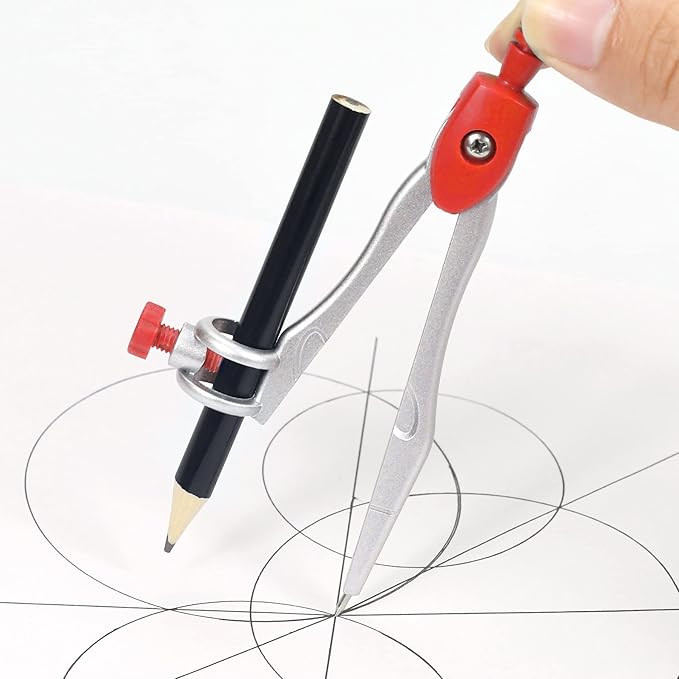 10 Pieces Math Geometry Kit Set Student Supplies with Shatterproof Storage Box,Includes Rulers,Protractor,Compass,Eraser,Pencil Sharpener,Lead Refills,Pencil,for School and Drawings(Red)