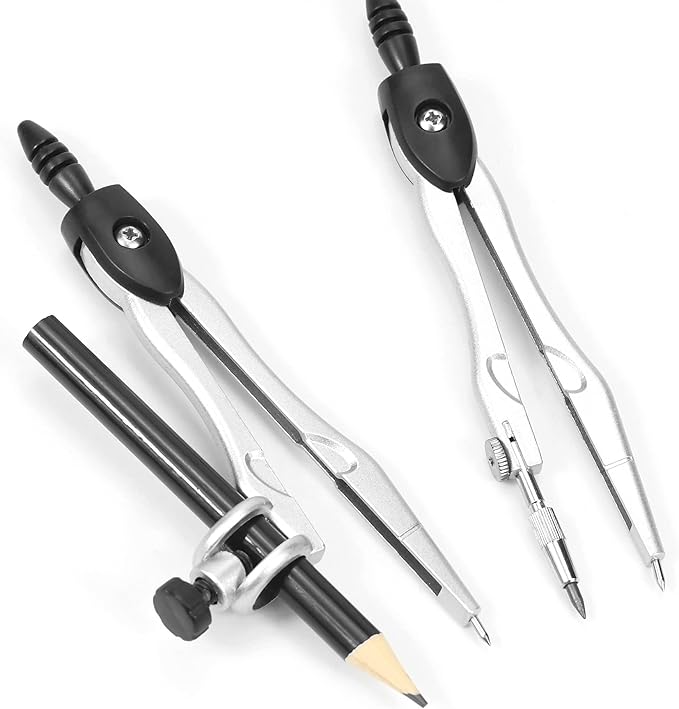 10 Pieces Math Geometry Kit Set Student Supplies with Shatterproof Storage Box,Includes Rulers,Protractor,Compass,Eraser,Pencil Sharpener,Lead Refills,Pencil,for School and Drawings(Black)