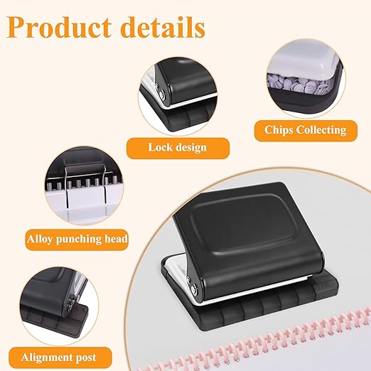 10 Hole Punch Binding Machine for Planners with 10 Multi-Color Binder Rings,30 Holes on A4,20 Holes on A5,26 Holes on B5,10 Sheet Capacity (Black)