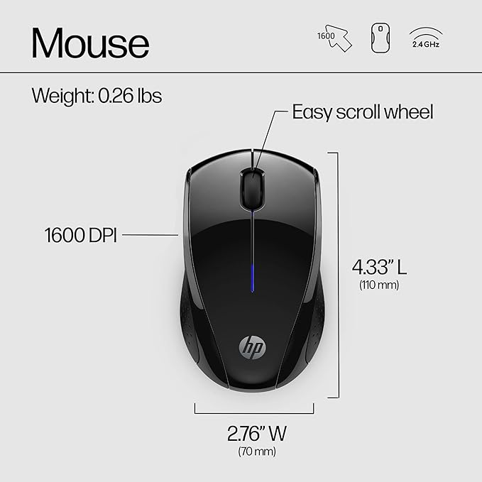 HP X3000 G2 Wireless Mouse - Ambidextrous 3-Button Control, & Scroll Wheel Multi-Surface Technology, 1600 DPI Optical Sensor Win, Chrome, Mac OS Up to 15-Month Battery Life (28Y30AA#ABA, Black)