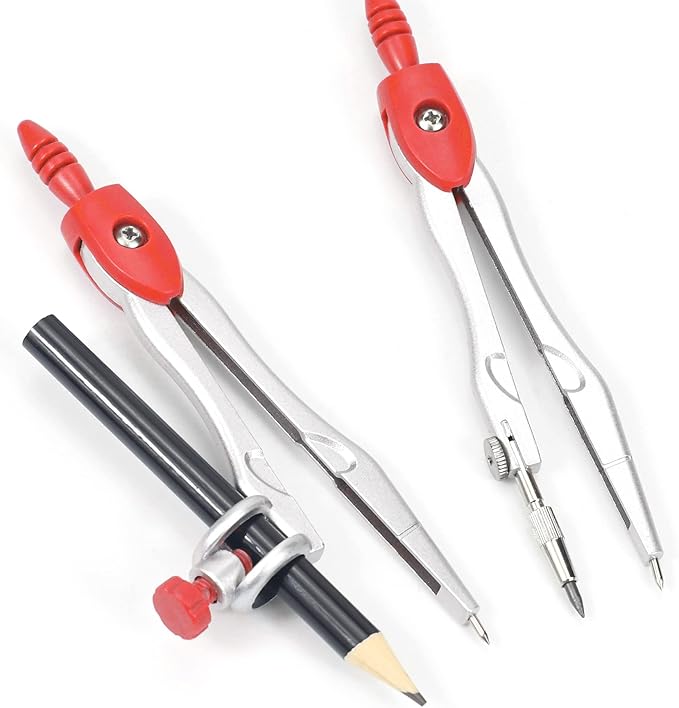 10 Pieces Math Geometry Kit Set Student Supplies with Shatterproof Storage Box,Includes Rulers,Protractor,Compass,Eraser,Pencil Sharpener,Lead Refills,Pencil,for School and Drawings(Red)