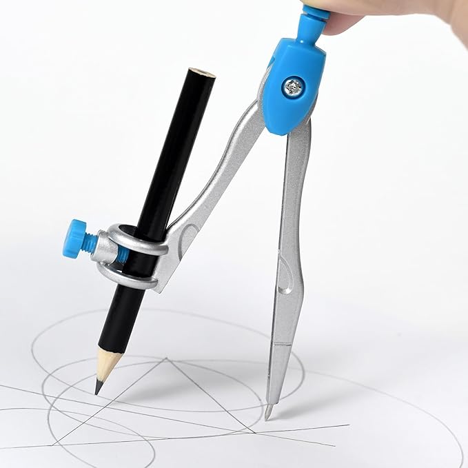 10 Pieces Math Geometry Kit Set Student Supplies with Shatterproof Storage Box,Includes Rulers,Protractor,Compass,Eraser,Pencil Sharpener,Lead Refills,Pencil,for School and Drawings(Blue)