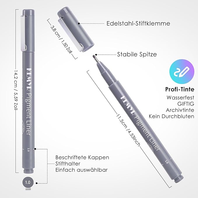 10 Micro Fine liner Drawing Art Pens Calligraphy Pens: 0.05mm-1.0mm Size Grey Art supplies Waterproof Archival Grey Ink Markers For Artists,Use for Professional Watercolor,Sketching