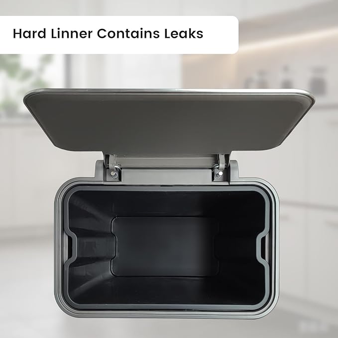 10 Gallon Stainless Steel Trash Can with Removable Inner Bucket, Soft Close Lid, and Hands-Free Foot Pedal - Modern Kitchen Waste Bin
