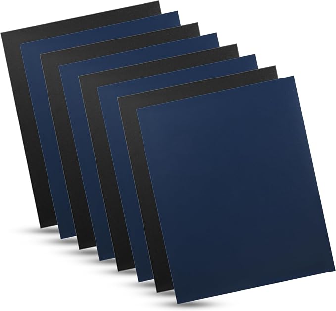 100 Pack Binding Covers Set, 8.5x11 Inches, Including 50 Pcs 12 Mil Navy Color Plastic Binding Covers, 50 Pcs 12 Mil, Black Color Plastic Binding Covers, Sand Textured