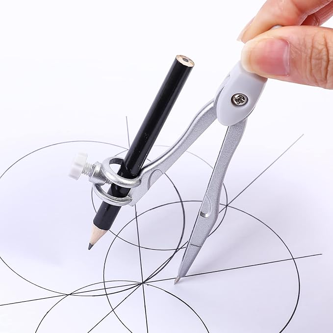 10 Pieces Math Geometry Kit Set Student Supplies with Shatterproof Storage Box,Includes Rulers,Protractor,Compass,Eraser,Pencil Sharpener,Lead Refills,Pencil,for School and Drawings(Grey)