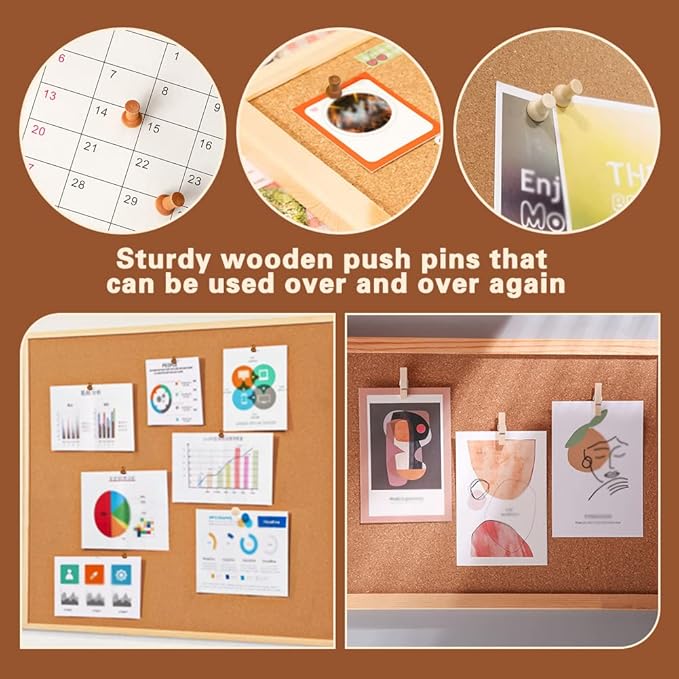 180 Pcs Wood Push Pins, 2 Colors and 7 Types Decorative Thumb Tacks Wooden Head Pin Map Tacks Marking Pin, Wood Thumb Tacks Decorative for Bulletin Boards Craft Projects with Storage Box