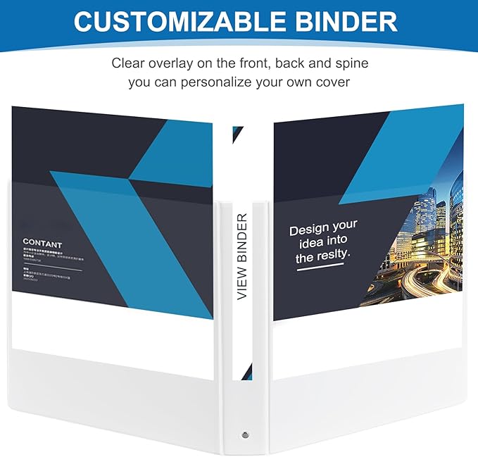 1.5 Inch 3 Ring Binder, 1-1/2“ Binder with 2 Interior Pockets, Durable White View Binders, Clear View Cover, Holds up to 325 Sheets US Letter Size, Perfect for Office/Home/School.(6 Pack)