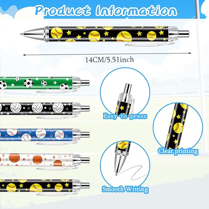 10 PCS Sports Party Favors Ball Theme Ballpoint Pens Ball Gifts for Team with 1mm Black Ink Replaceable Ballpoint Pen Refill for Prize Team School Office Supplies(Sports,10)