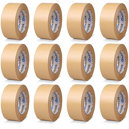 12 Pack Brown Paper Packing Tape, Kraft Paper Tape Bulk 2" x 55 Yardx 7 mil Gummed Tape for Marking, Sealing Box, Masking, Shipping, Strong Adhesive Easy-to-Tear Waterproof Tape
