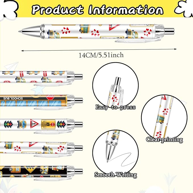 10 PCS School Bus Pens Bulk, Back To School Supplies Pens Teachers Pen with 1mm Black Ink Replaceable Ballpoint Pen Refill for Men Women Office Supplies (Bus Driver)