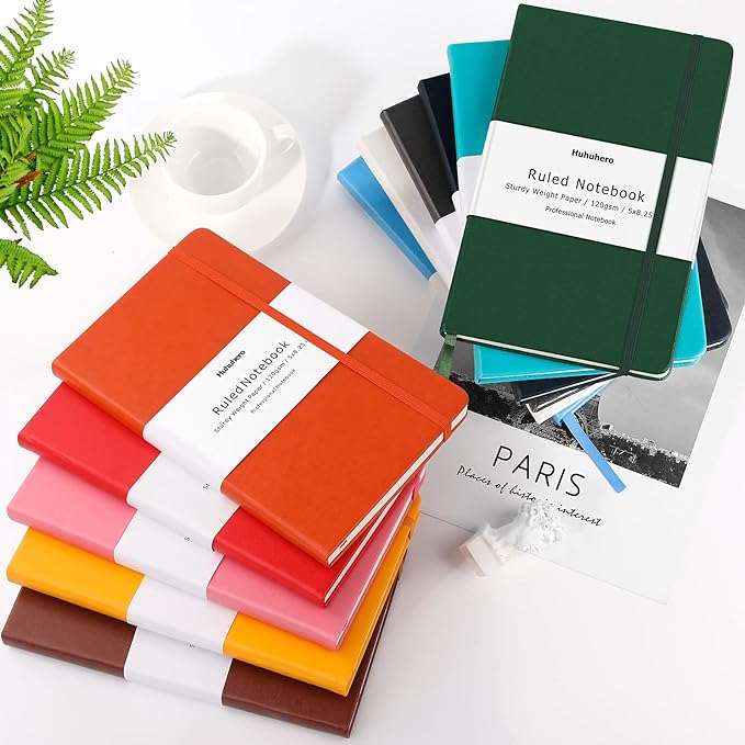 Huhuhero Lind Notebook Journals for Writing, 120Gsm Premium Thick Paper Hardcover Notebooks for Work, Business, Note Taking, Office School Supplies 5"×8.25" (10, Navy Blue)