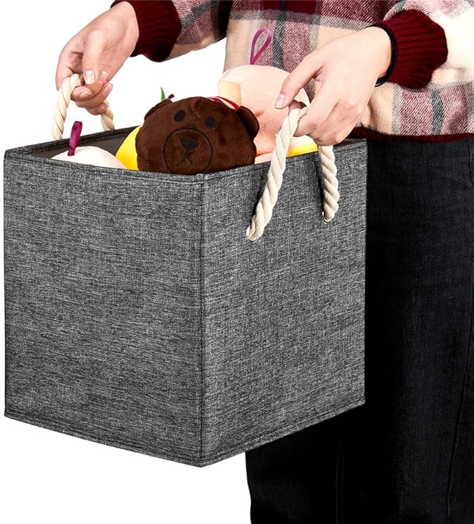 10.5 Inch Fabric Storage Boxes Bins and Cubes - Foldable Storage Basket with Grey Inserts, Package of 6