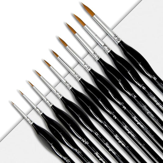 10 Pieces Exquisite Detail Paint Brush Set with Copper Tube and Special Double - Wire - Binding Process,Birch Wood Pen,Triangular Grip. Suitable Oil, Watercolour, Acrylic, Digital Painting