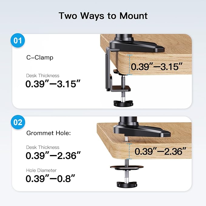 HUANUO Triple Monitor Stand - Full Motion Articulating Gas Spring Monitor Mount Fit Three 17 to 32 inch Flat/Curved LCD Computer Screens with Clamp, Grommet Kit, Silver