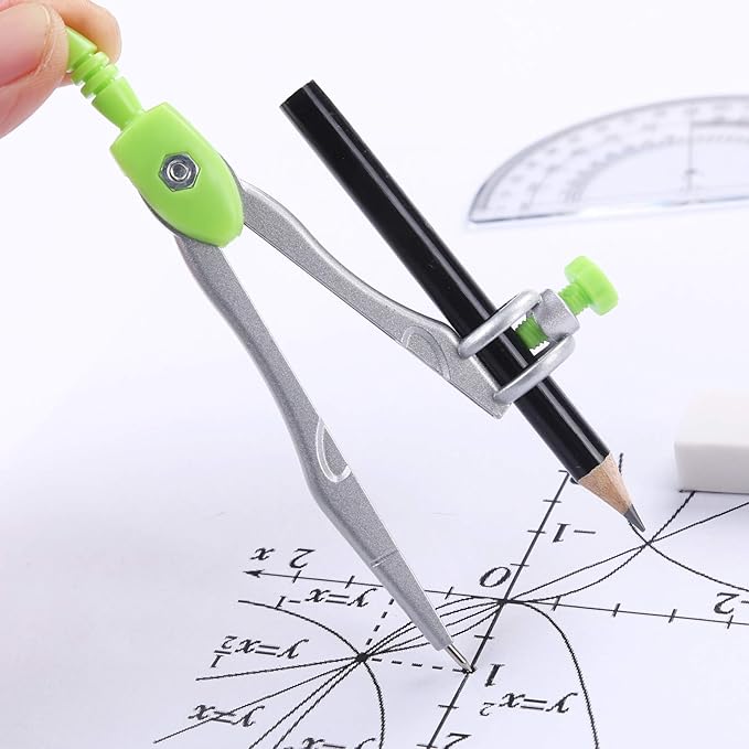 10 Pieces Math Geometry Kit Set Student Supplies with Shatterproof Storage Box,Includes Rulers,Protractor,Compass,Eraser,Pencil Sharpener,Lead Refills,Pencil,for School and Drawings(Green)