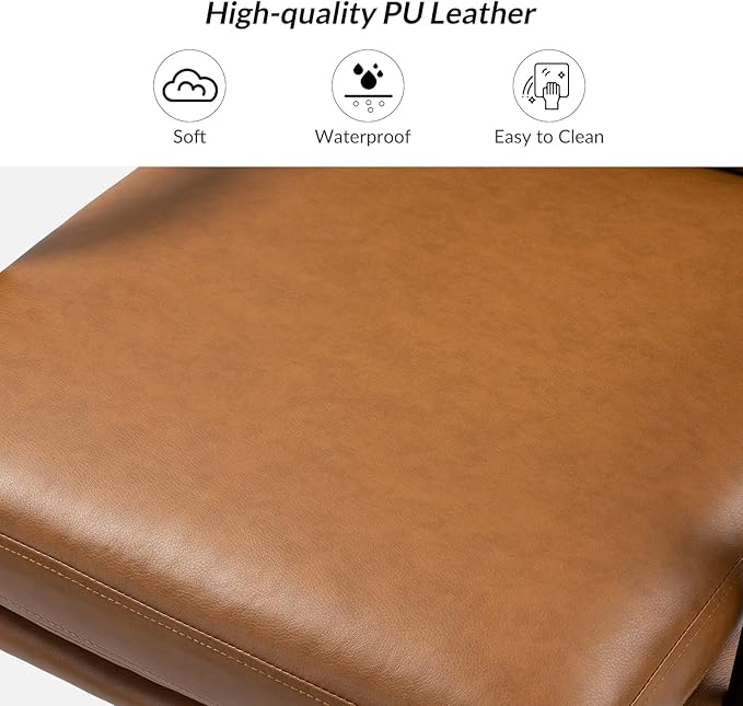 HULALA HOME Modern Faux Leather Home Office Chair with Tilt Lock & Metal Base, Desk Chair with Wheels & Padded Cushion, 360° Swivel Wide Seat Computer Task Chair, Camel