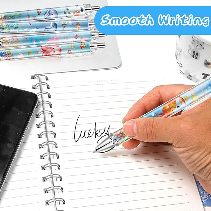 10 PCS Under Sea Ballpoint Pens Retractable Fish Shark Pens Under The Sea Party Favors with 1mm Black Ink Replaceable Ballpoint Pen Refill for Kids Birthday School Office Supplies(Under Sea,10)