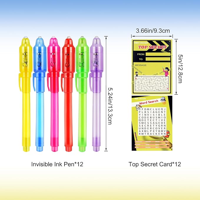 10 Pcs Invisible Ink Pens with UV Led dark light, Word Search & Maze Activities Cards and Bags Included, End of School Year Gift, Fun for Kids' Birthday, Halloween, Christmas, Goodie bag stuffers