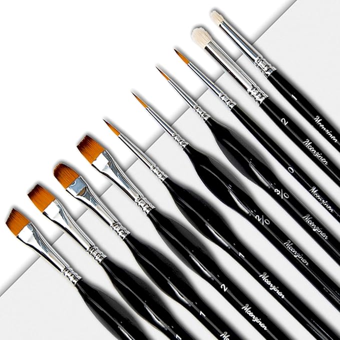 10 Pieces Exquisite Detail Paint Brush Set with Copper Tube and Special Double - Wire - Binding Process,Birch Wood Pen,Triangular Grip. Suitable Oil, Watercolour, Acrylic, Digital Painting