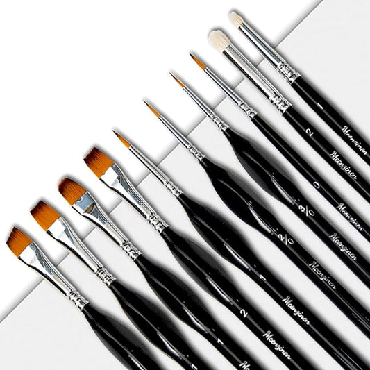 10 Pieces Exquisite Detail Paint Brush Set with Copper Tube and Special Double - Wire - Binding Process,Birch Wood Pen,Triangular Grip. Suitable Oil, Watercolour, Acrylic, Digital Painting