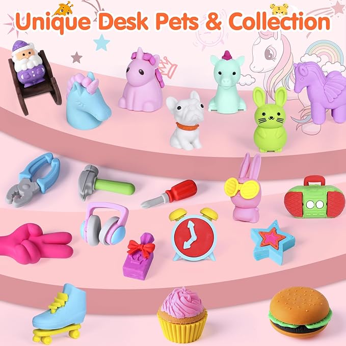 120 Pack Animal Pencil Erasers for Kids, 3D Mini Puzzle Take Apart Erasers, Desk Pets & Treasure Box Toys, Bulk Party Favors, Classroom Prizes, School Supplies, Gift for Boys & Girls