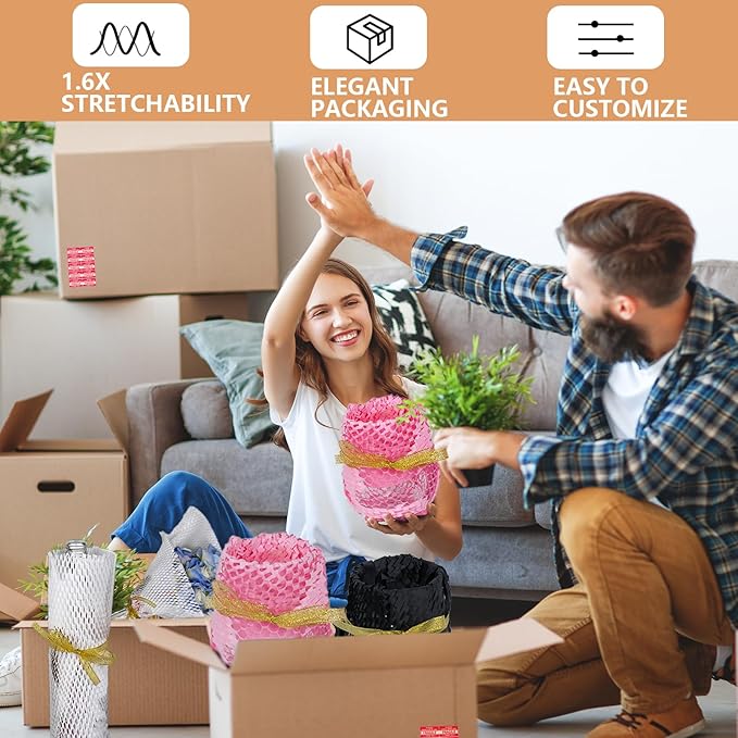 Honeycomb Packing Paper, 12" x 200' Packing Paper Substitute Alternative for Bubble Cushioning Wrap for Moving Shipping Packaging, Recyclable Moving Supplies Bubble Packing Wrap Roll-Pink