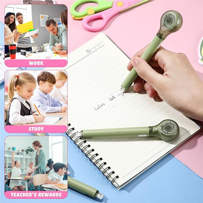 10 Pack Correction Tape Pen Correctional Ink Tape Push Pull Protective, Easy to Use Applicator for School Office Supplies, 0.2 x 236 Inch (Green Color)