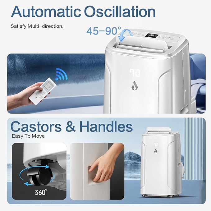 14,000 BTU Portable Air Conditioners, 4-in-1 Air Conditioner with Dehumidifier, Fan, 2 Speeds Cools Room up to 700 Sq.Ft, 24H Timer, Smart Auto-off, Remote Control & Window Kit for Home, Room, Office