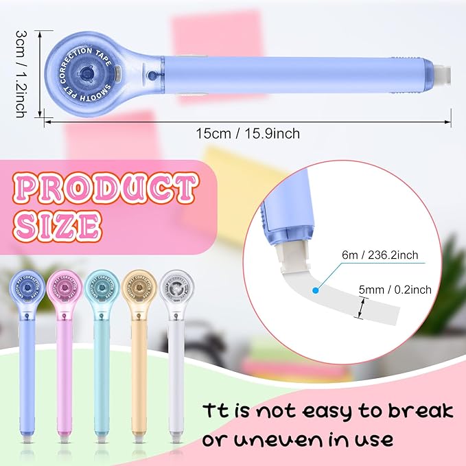 10 Pack Correction Tape Pen Correctional Ink Tape Push Pull Protective, Easy to Use Applicator for School Office Supplies, 0.2 x 236 Inch(Macaron Color)