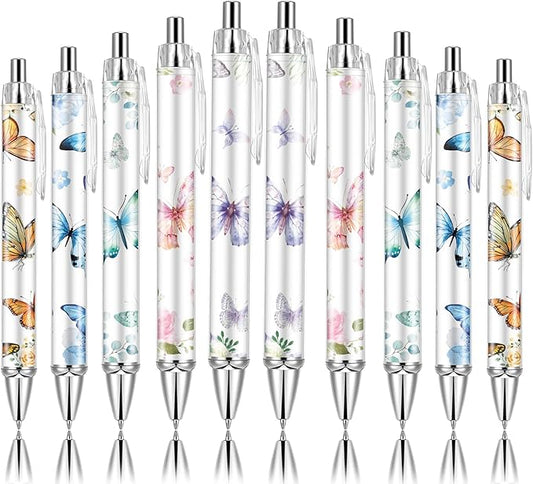 10 PCS Butterfly Ballpoint Pen Retractable Ballpoint Pen, 0.5mm Ball Point Pens for Office Stationery Home School Supplies for Women Teacher Gifts Black Ink, Medium Point (Butterfly, 10)
