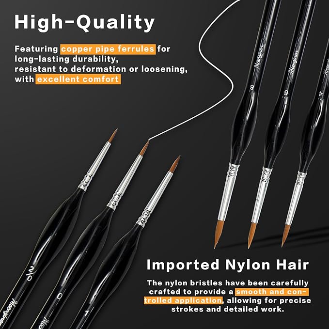 10 Pieces Exquisite Detail Paint Brush Set with Copper Tube and Special Double - Wire - Binding Process,Birch Wood Pen,Triangular Grip. Suitable Oil, Watercolour, Acrylic, Digital Painting