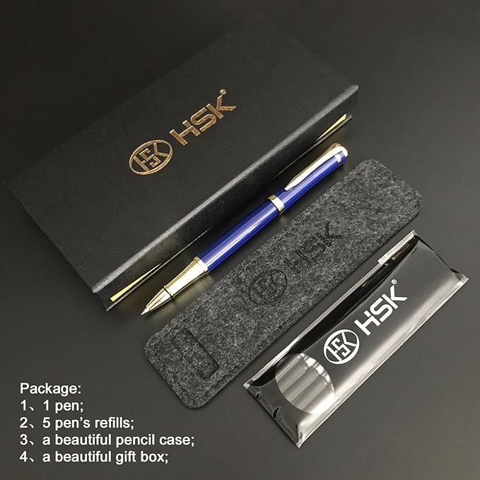 HSK Luxury Ballpoint Pens gift Pen Black Refill Line width 0.5mm,Best Ball Pen Gift Set for Men & Women Professional Executive,Office,Nice Pens Classy Gift Box (Blue)