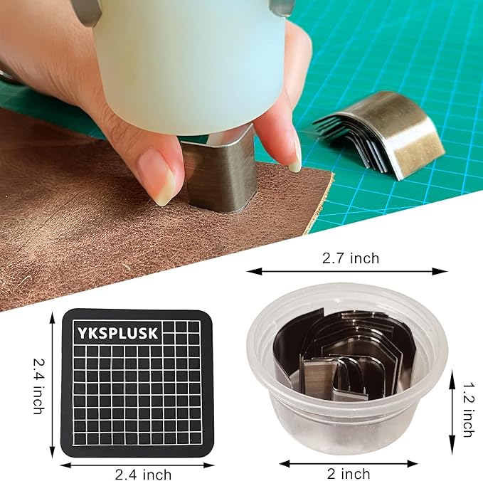 10 Pieces Leather Corner Punch Set, Leather Corner Cutter End Punch Tool, High Carbon Steel Edge Cutter Corner Trimmers with Mat, Cutting Dies Edge Trimmers Kit for DIY Leathecrafts