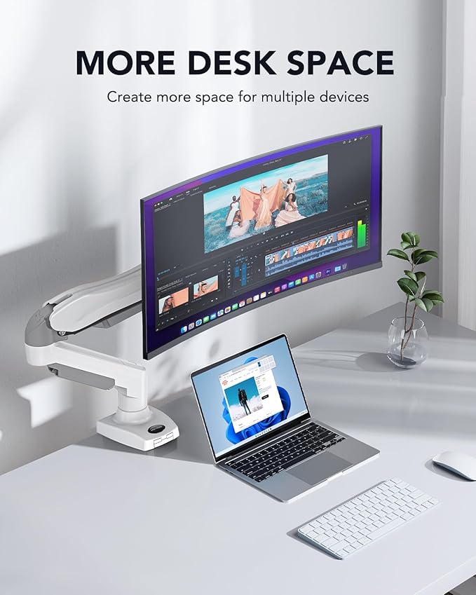 HUANUO Single Monitor Mount, 13 to 32 Inch Gas Spring Monitor Arm, Adjustable Stand, Vesa Mount with Clamp and Grommet Base - Fits 4.4 to 19.8lbs LCD Computer Monitors