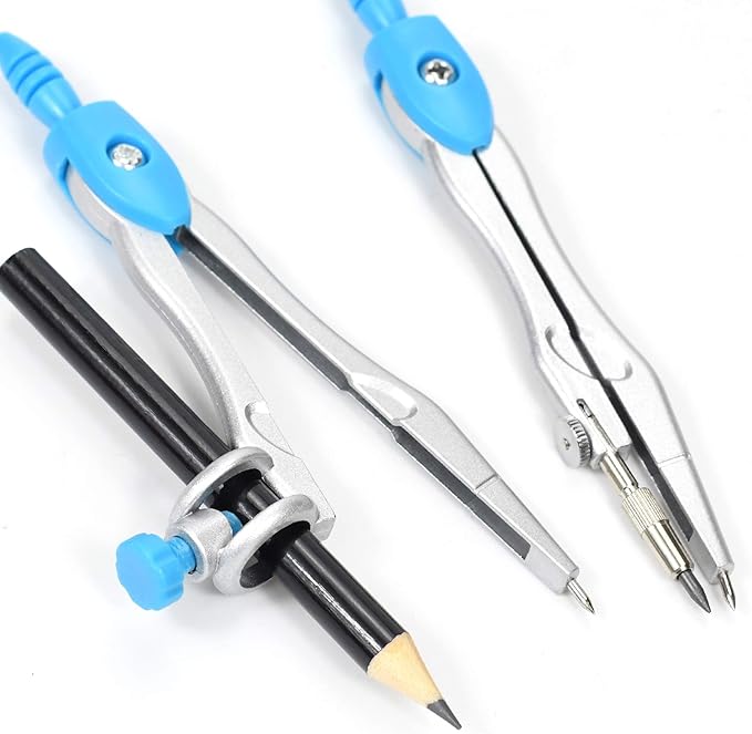 10 Pieces Math Geometry Kit Set Student Supplies with Shatterproof Storage Box,Includes Rulers,Protractor,Compass,Eraser,Pencil Sharpener,Lead Refills,Pencil,for School and Drawings(Blue)
