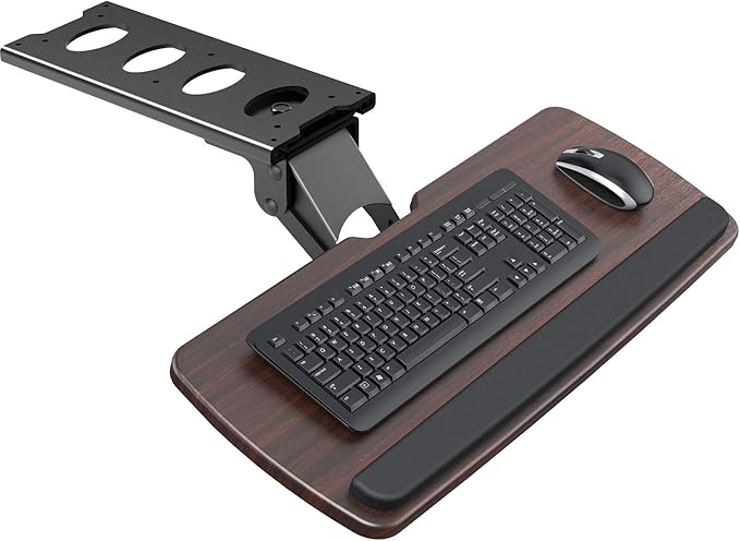 HUANUO Keyboard Tray Under Desk,360 Adjustable Ergonomic Sliding Keyboard & Mouse Tray, 25" W x 9.8" D, Brown