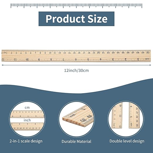 10 Pack Wooden Ruler 12 Inch Rulers Bulk Wood Measuring Ruler Office Ruler 2 Scale