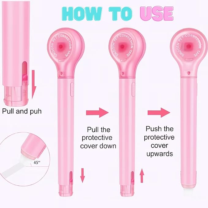 10 PCS Correction Tape Pens White-Out Applicator with Protective Cover, Smooth Ink Tape, Aesthetic Pen Design for School & Office Supplies (Pull-Out)