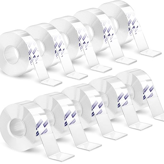 10 Rolls-9.85 FT Double Sided Mounting Tape Heavy Duty Removable,Clear Thick Nano Tape Adhesive Reusable,Wall Poster Picture Hanging Strips Putty, Sticky Tack Gel Glue for Hangers,Photo