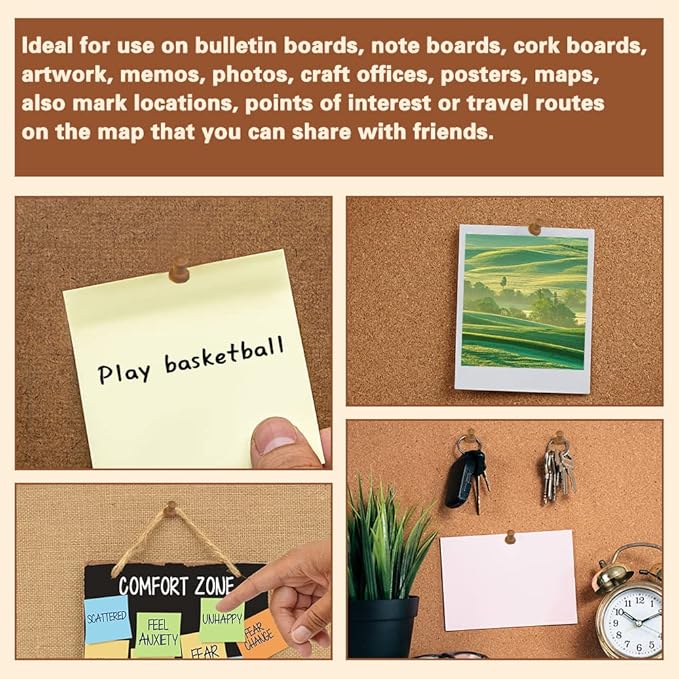 150 Pcs Push Pins for Cork Board, Decorative Thumb Tacks Wooden Push Pins Head Pin Wood Map Tacks Marking Pin, Wood Thumb Tacks Decorative for Bulletin Boards Craft Projects with Storage Box, Coffee