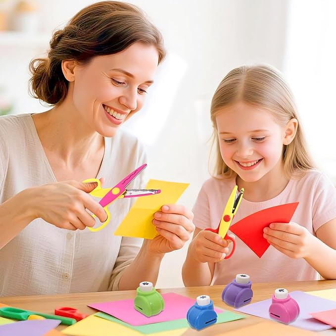 12 PCS Craft Scissors Decorative Edge, 12 PCS Small Hole Punch Shapes, 90 Sheets Colorful Origami, Kids Adults Craft Kit for DIY Crafts, Scrapbooking, Card Making, School Supplies