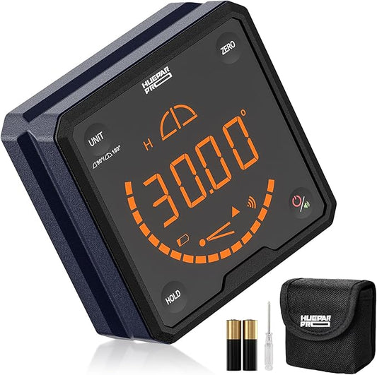 HueparPro Digital Angle Gauge Angle Finder Level with V-Groove Magnetic Base&Backlit LCD Angle Ruler Electronic Table Saw Bevel Gauge Protractor Inclinometer for Construction, Woodworking, Machinery