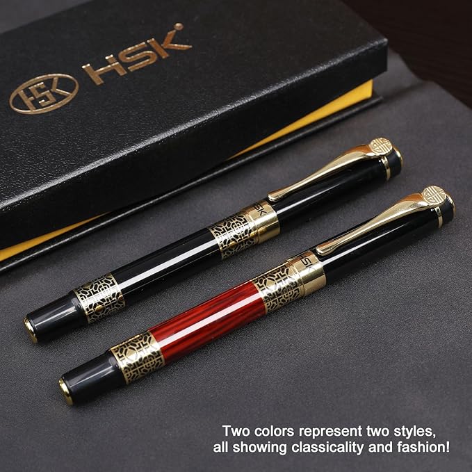 HSK Luxury gift Pen Ballpoint Pens Black Refill,Classical retro style pen,Best Ball Pen Gift Set for Men & Women Professional Executive,Office,Nice Pens Classy Gift Box (Black)