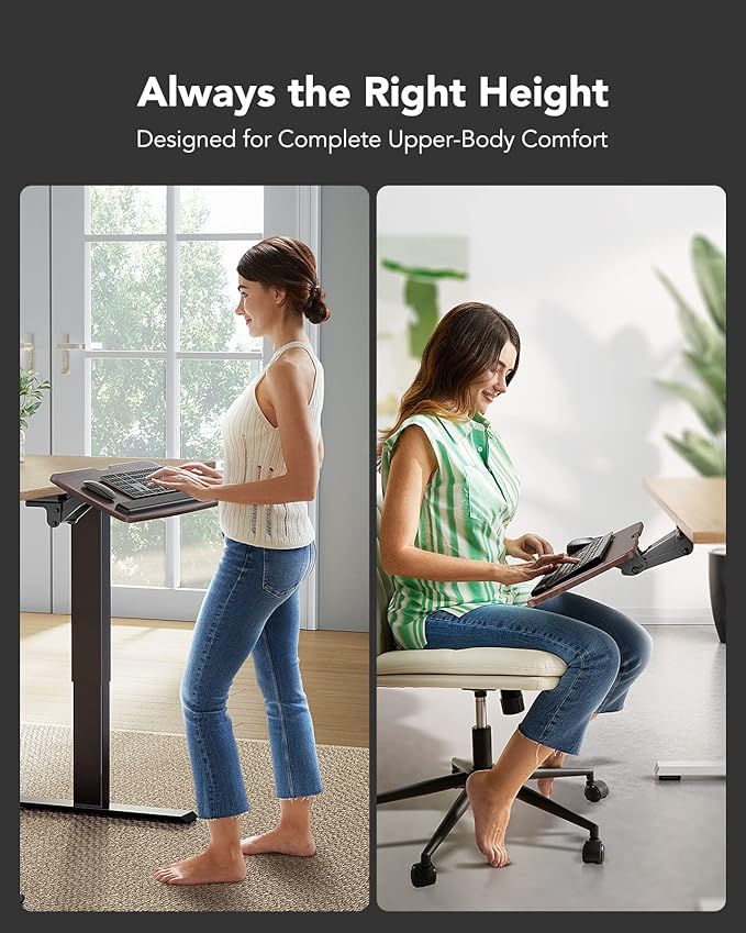 HUANUO Keyboard Tray Under Desk,360 Adjustable Ergonomic Sliding Keyboard & Mouse Tray, 25" W x 9.8" D, Brown