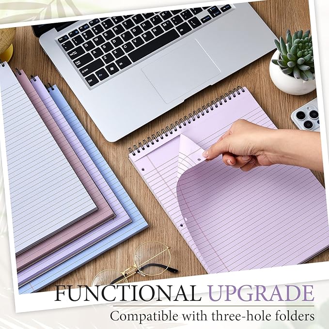 10 Packs 8. 5 x 11 in Top Bound Spiral Notebook 3 Hole Punched Legal Pads with Lined Page, 50 Sheets Per Pad, Hard Cardboard Paper College Ruled Notepad for Office School (Morandi Colors)