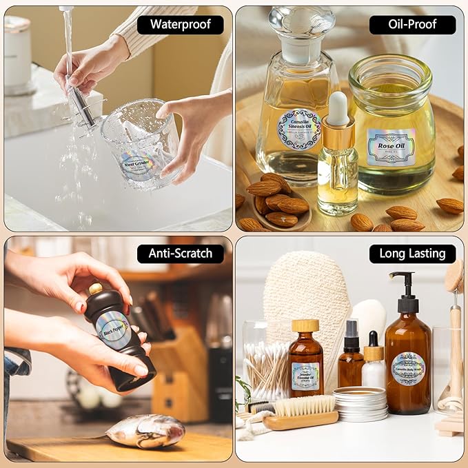 HuiJuKeJi 2 Rolls Holographic Silver Thermal Labels Paper for Phomemo M110 M200 M220 M221,50x50MM Round&Square,Waterproof Self-Adhesive Mini Printer Laser Stickers for DIY Glitter Labels/Thanks Card