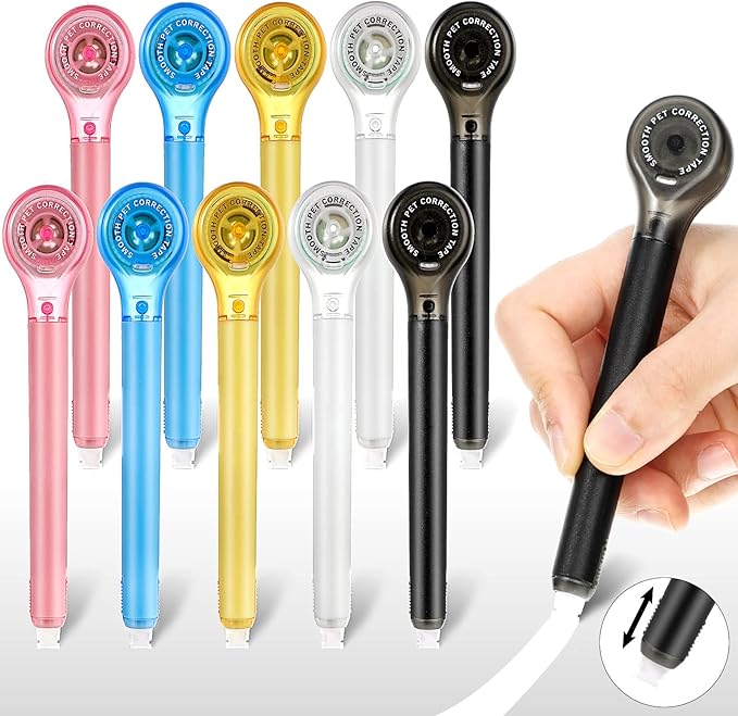 10 Pack Correction Tape Pen Correctional Ink Tape Push Pull Protective, Easy to Use Applicator for School Office Supplies, 0.2 x 236 Inch(Bright Color)